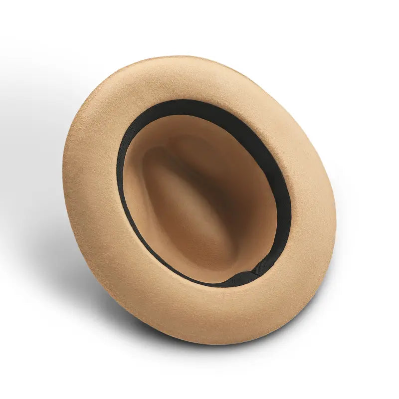 Light khaki fedora with black sweatband