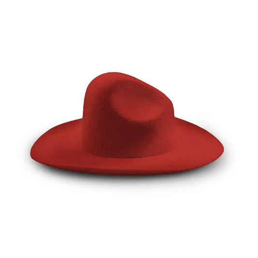 Red felt wide-brimmed cowboy hat