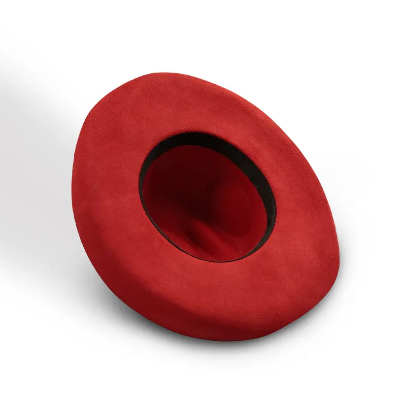 Red felt cowboy hat lining with black sweatband