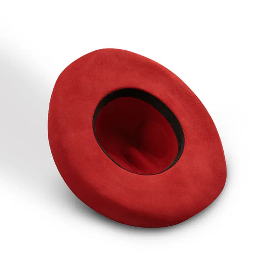 Red felt cowboy hat lining with black sweatband