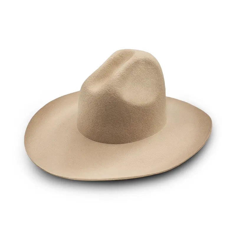 Beige Felt Wide-Brimmed Cowboy Hat