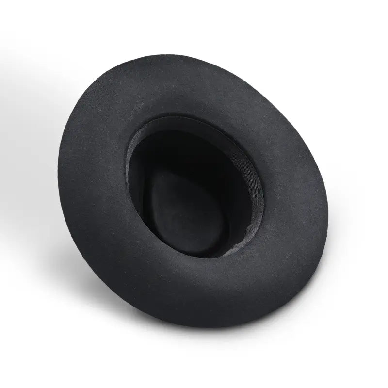 Black felt wide-brimmed fedora with a black sweatband lining