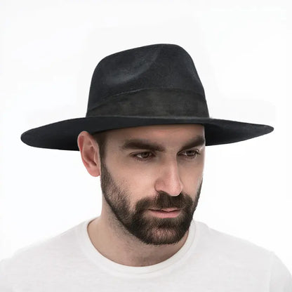 The man in the white shirt wore a black felt wide-brimmed fedora.