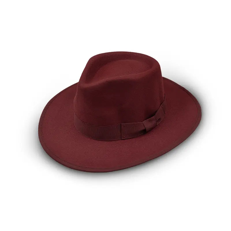  Wide - brimmed hat with a matching wine band that has a small bow detail