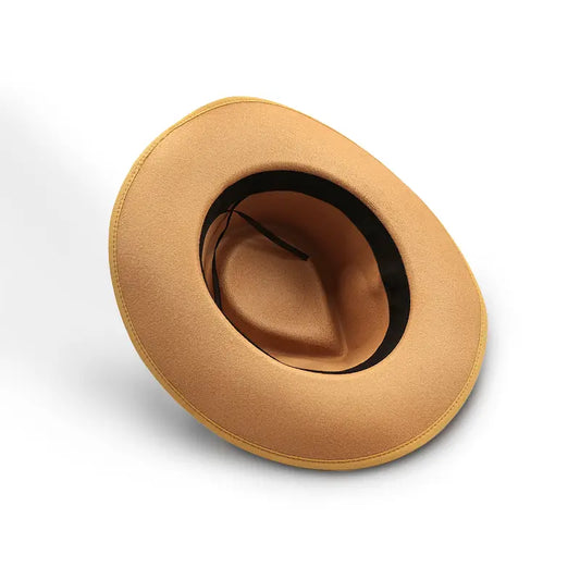 Tan wide - brimmed hat with inner lining