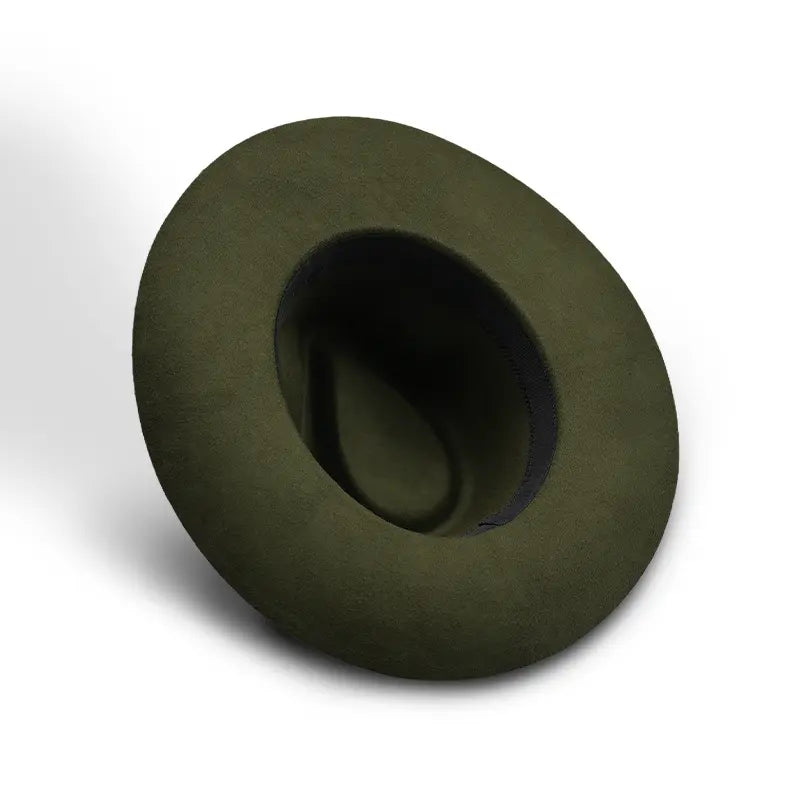 Olive green wide - brimmed hat with inner lining