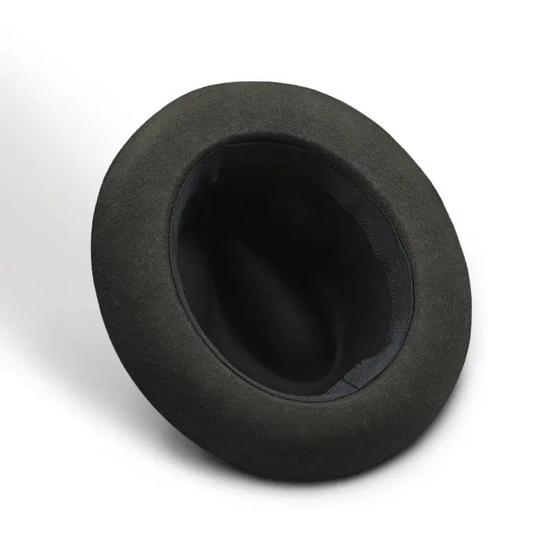 Dark green felt fedora with black sweatband