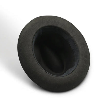 Dark green felt fedora with black sweatband
